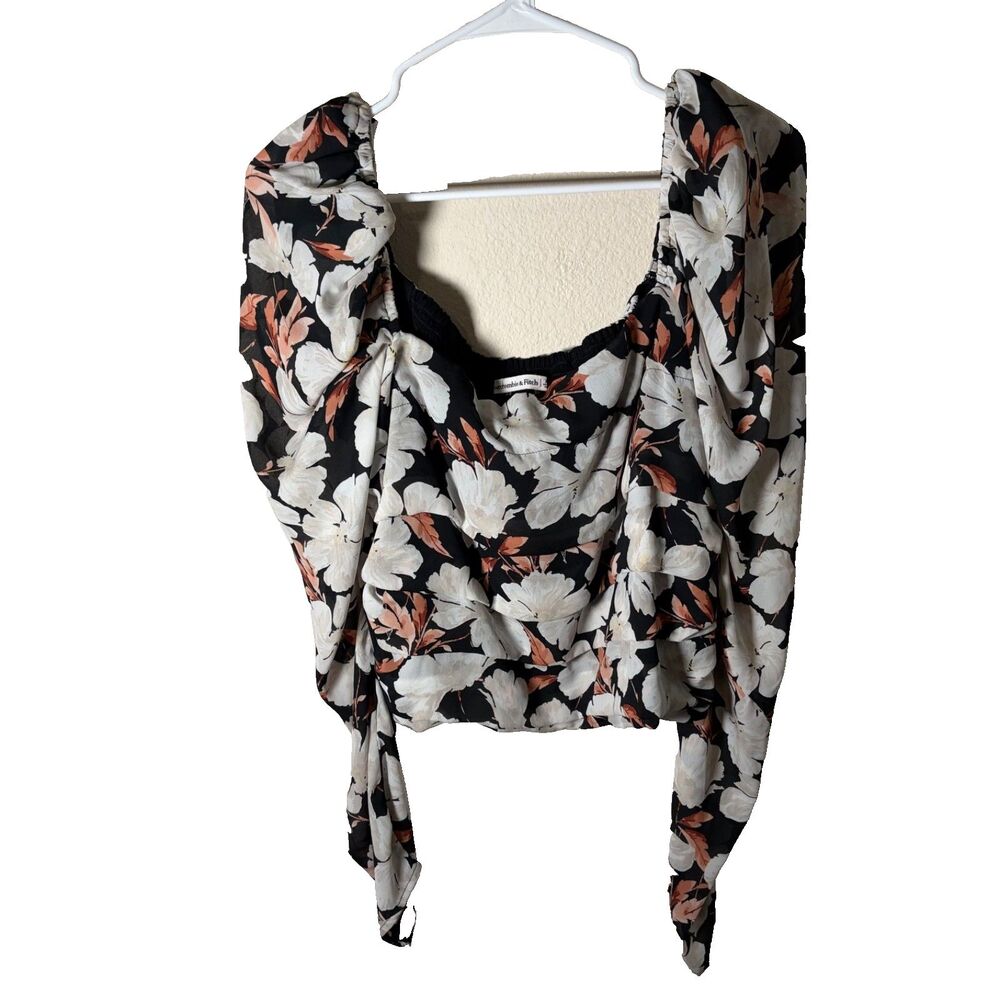 Abercrombie & Fitch Blouse Women's XL Cropped Smocked Long Sleeve Ruched Top